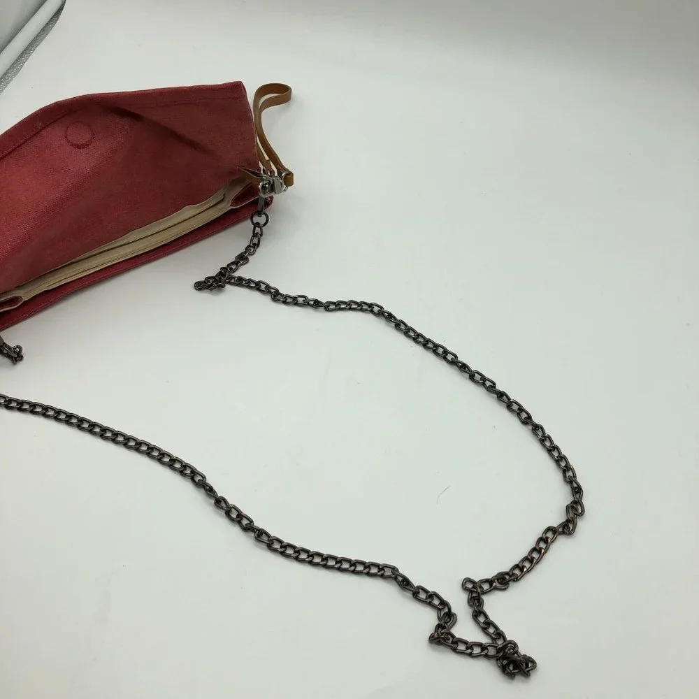 Kenneth Cole Womens Genuine Leather‎ Crossbody Chain Bag Wristlet Red Brick